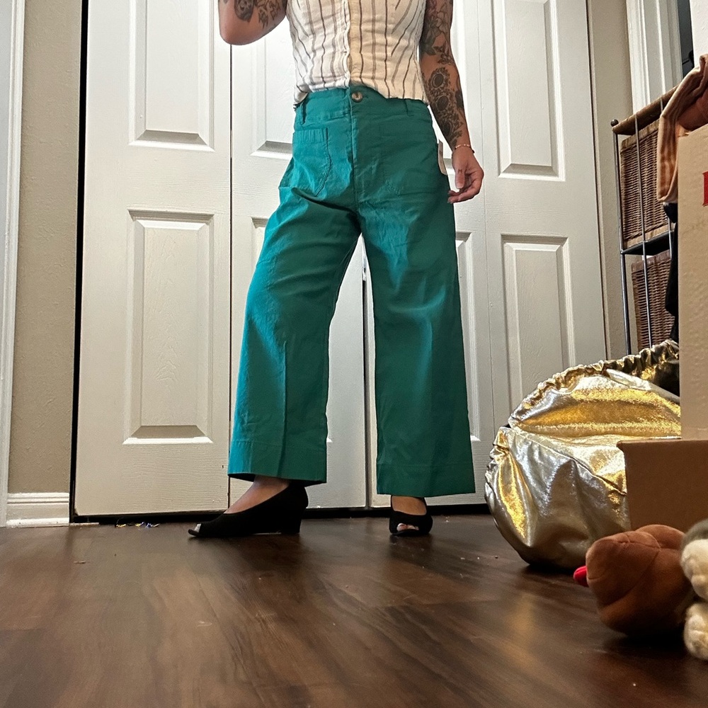 Anthropologie The Colette Cropped Wide Leg Pants by Maeve in Emerald Green